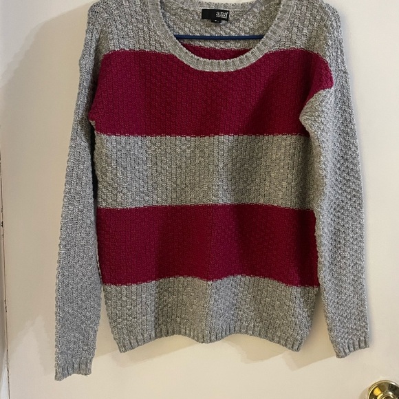 a.n.a Sweaters - a.n.a Fuchsia Pink & Gray Striped Knit Top size medium